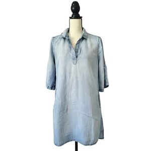 Cloth & Stone light blue wash chambray collared roll tab sleeve shirt dress Sz M